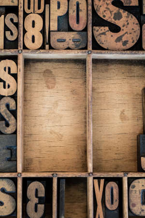 Vintage letterpress type in drawer with copy space.の写真素材