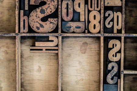 Vintage letterpress type in drawer with copy space.の写真素材