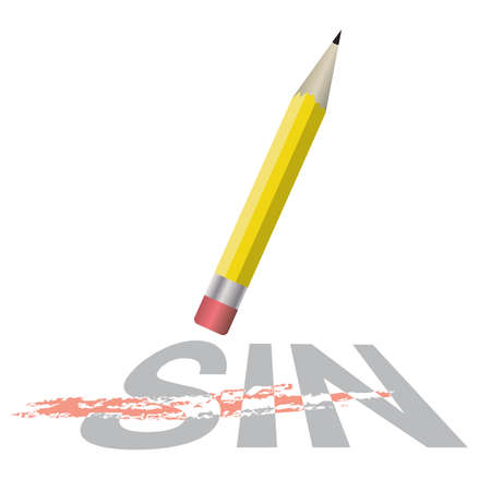 An illustration of a pencil erasing the word sin. Christian salvation concept and theme. Vector EPS 10 available.のイラスト素材