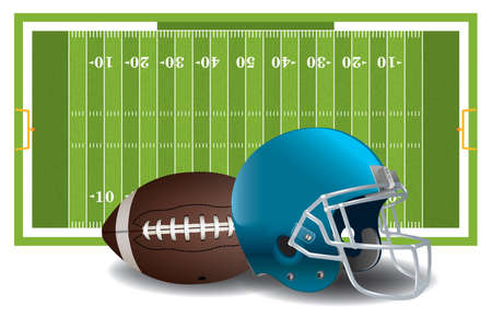 A realistic textured American football field, ball, and helmet isolated on a white background illustration. Vector EPS 10 available. EPS file contains transparencies and gradient mesh.のイラスト素材