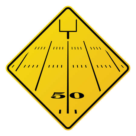 An yellow road sign containing an American football field and field goal. のイラスト素材