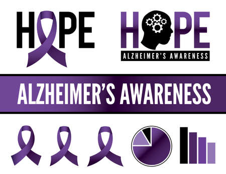 Alzheimer\'s disease awareness icons, badges, and graphics. のイラスト素材