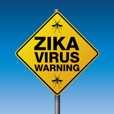 A yellow street warning sign for the Zika Virus. Vector EPS 10 available.のイラスト素材