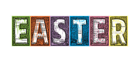An illustration of vintage woodcut blocks spelling the word EASTER. Vector EPS 10 available.のイラスト素材