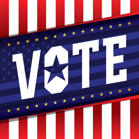The word VOTE written over a patriotic American election background.のイラスト素材