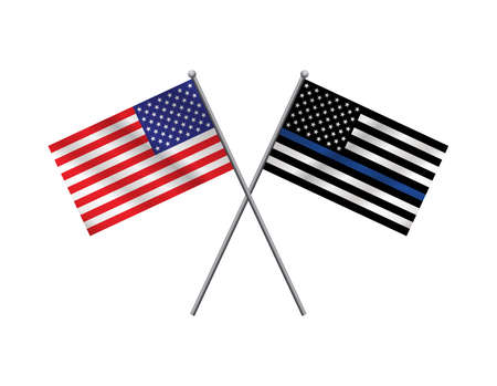 An American flag and police support flag isolated on a white background.のイラスト素材