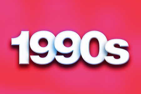 The word "1990s" written in white 3D letters on a colorful background concept and theme.の写真素材