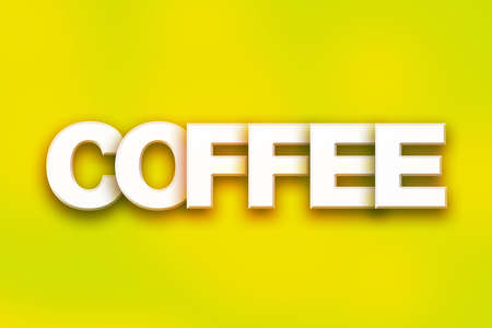 The word "Coffee" written in white 3D letters on a colorful background concept and theme.の写真素材