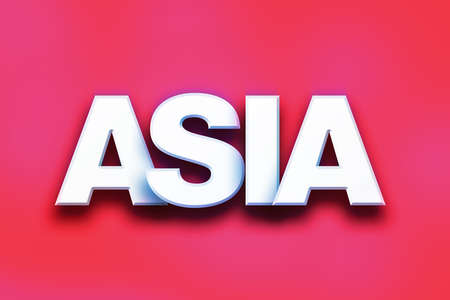 The word "Asia" written in white 3D letters on a colorful background concept and theme.の写真素材