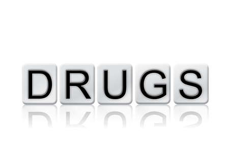 The word Drugs written in tile letters isolated on a white background.