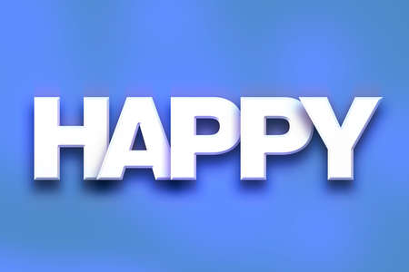 The word "Happy" written in white 3D letters on a colorful background concept and theme.の写真素材