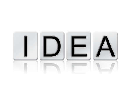 The word "Idea" written in tile letters isolated on a white background.の写真素材