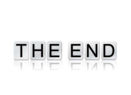 The word "The End" written in tile letters isolated on a white background.の写真素材