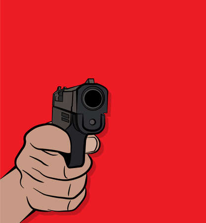 A person pulling the trigger on a pistol handgun illustration. Vector EPS 10 available.のイラスト素材