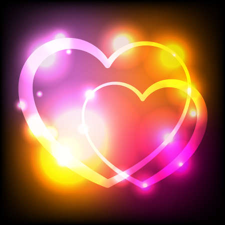 An abstract illustration of two interlocked hearts with glowing lights. Vector EPS 10 available.のイラスト素材