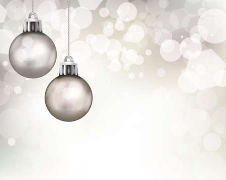 Silver Christmas ornaments on an abstract bokeh lights.のイラスト素材