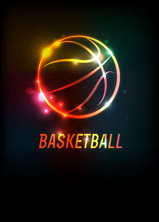 A glowing basketball icon and word on a dark background illustration. Vector EPS 10 available.のイラスト素材