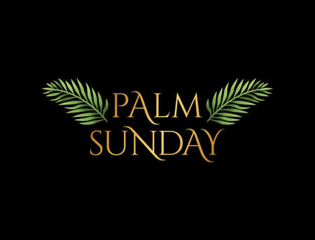 A Christian Palm Sunday religious holiday with palm branches and leaves illustration. Vector is available.