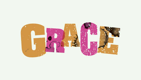 The word GRACE concept printed in letterpress hand stamped colorful grunge paint and ink.のイラスト素材