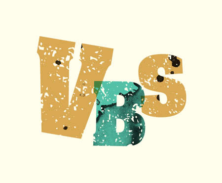 The word VBS concept printed in letterpress hand stamped colorful grunge paint and ink.のイラスト素材