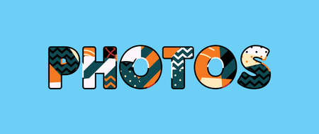 The word PHOTOS concept written in colorful abstract typography.のイラスト素材