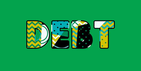 The word DEBT concept written in colorful abstract typography.のイラスト素材