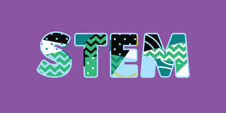 The word STEM concept written in colorful abstract typography. Vector EPS 10 available.