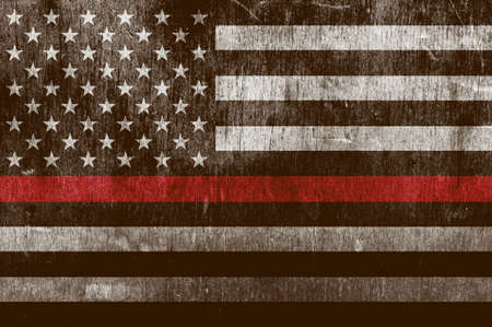 An aged textured firefighter support flag with a thin blue line.の写真素材