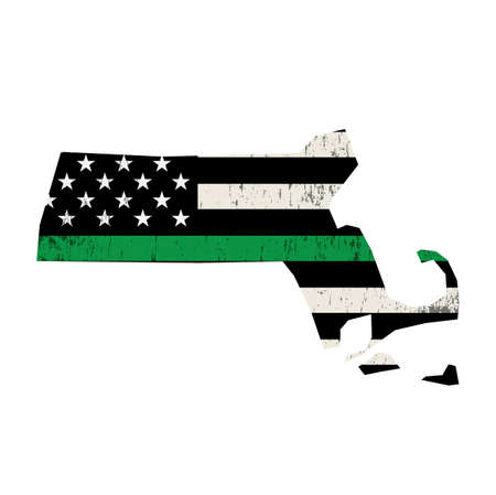 An American flag in the shape of the state of Massachusetts military support illustration.のイラスト素材