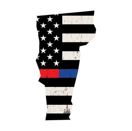 An American flag in the shape of the state of Vermont police and firefighter support illustration. Vector EPS 10 available.のイラスト素材