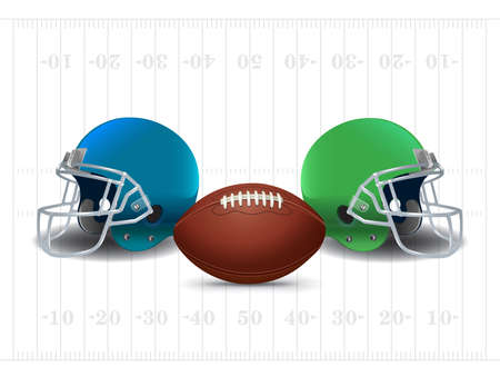 An Amercan football with helmets and field background illustration. Vector EPS 10 available.のイラスト素材