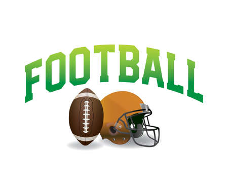 An American football ball, helmet, and word art illustration on white. Vector EPS 10 available.のイラスト素材