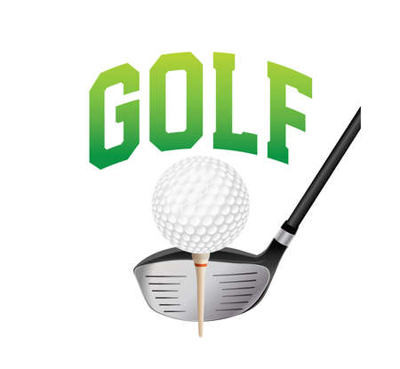 The word GOLF with a ball on a tee and a driver on a white background illustration. Vector EPS 10 available.のイラスト素材