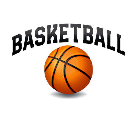 The word BASKETBALL written on a white background cover an isolated ball illustration. Vector EPS 10 available.のイラスト素材