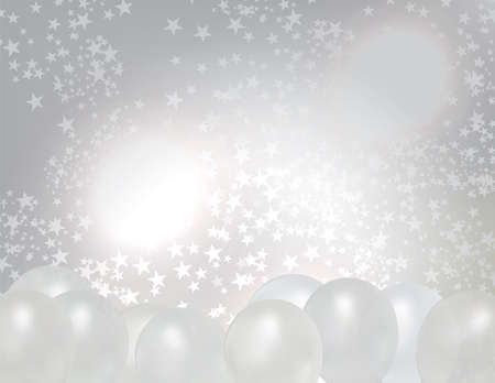 A silver glowing background with balloons and stars illustration.のイラスト素材