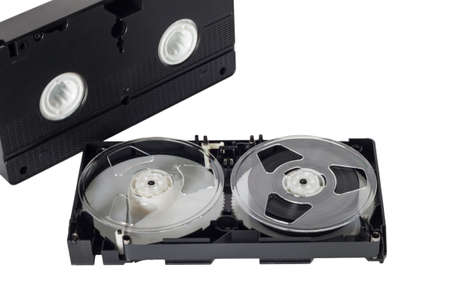 Old video tape isolated on white background