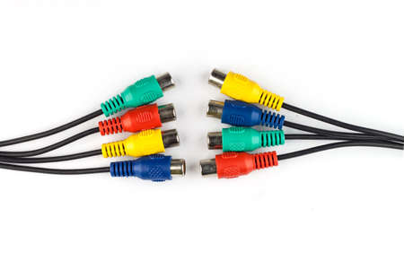 colorful av cables isolated on white background.の写真素材