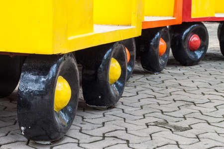 colorful of wheel train on the cement floor