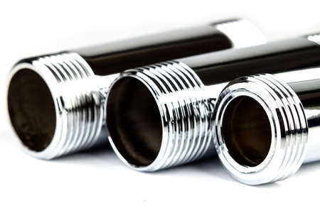 Chrome tube with a screw top and bottom.の写真素材