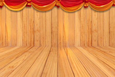 wood texture and curtain use for backgroundの写真素材
