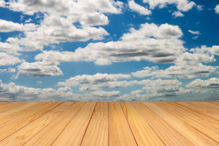 Wooden floor and sky for a backgroundの写真素材