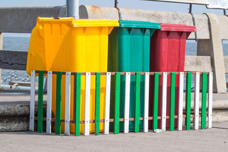 Colored Bins For Collection Of Recycle Materialsの写真素材