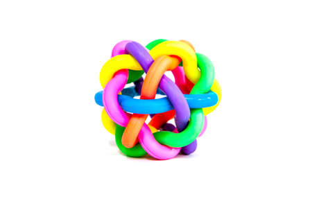 ball of rubber multi-colored on white backgroundの写真素材