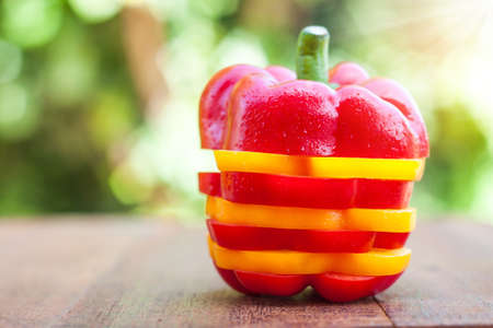 colorful of paprika on a green backgroundの写真素材