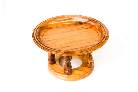 wood tray a high base isolated on whiteの写真素材