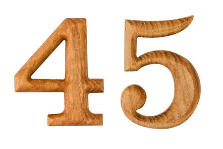 Number 4 and 5. made from wood isolated on white background with clipping pathの写真素材