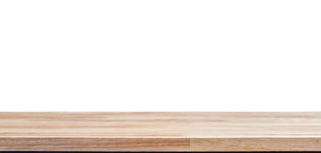 Wood table top on white background - used for design your productsの写真素材