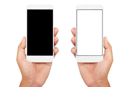 hand holding phone isolated on white background
