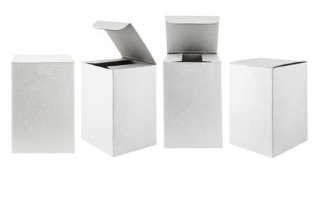 collection of various cardboard boxes on white backgroundの写真素材