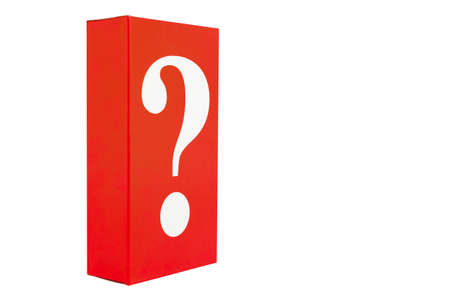 red cardboard box with white question markの写真素材